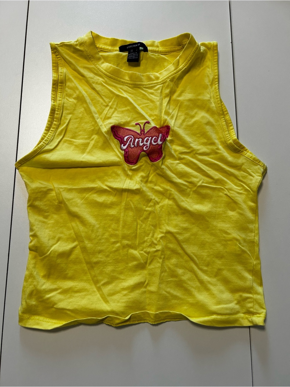 Yellow Tank Top with Pink Butterfly Patch